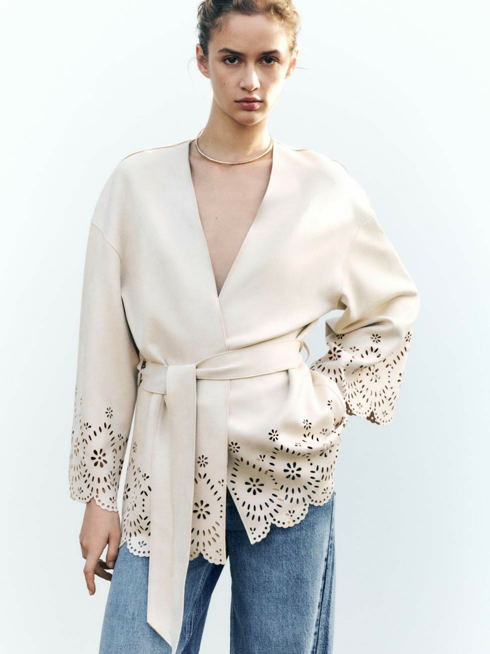 Zara Woman DIE-CUT SUEDE EFFECT TRENCH COAT Jacket Size M-L